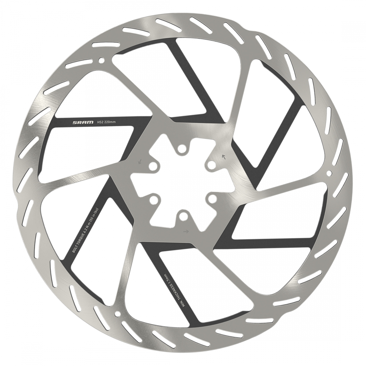 BRAKE PART SRAM DISC ROTOR 220 HS2 6B ROUNDED w/STL BOLTS SL/BK